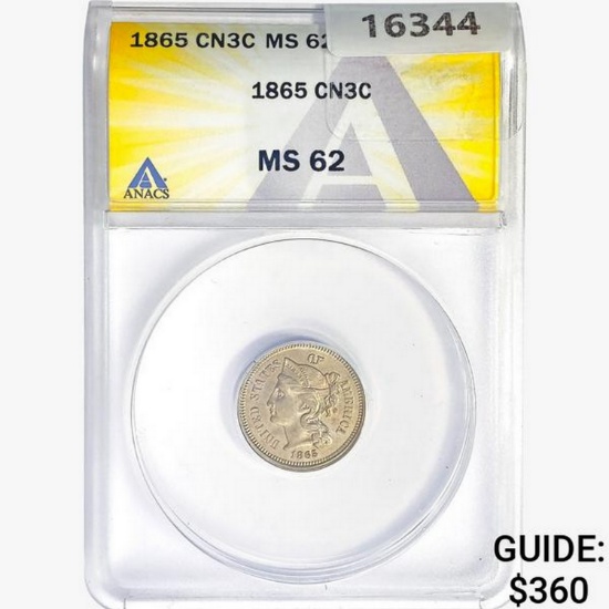 1865 Nickel Three Cent ANACS MS62
