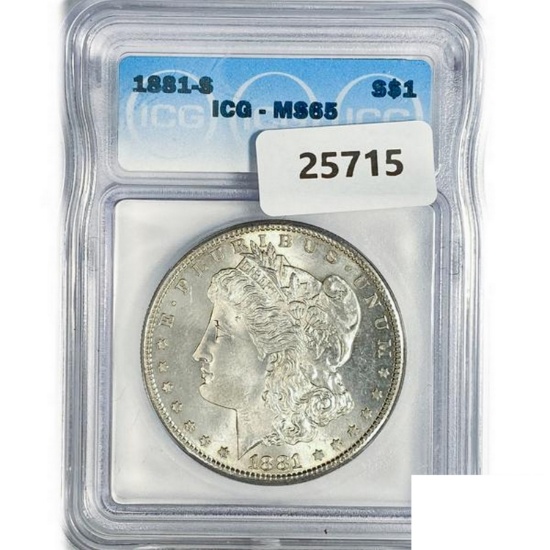 1881-S Mercury Silver Dollar ICG MS65