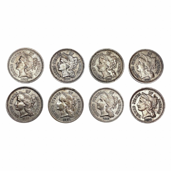 [8] US Nickel 3 Cents [[5] 1868, 1869, 1872, 1881]