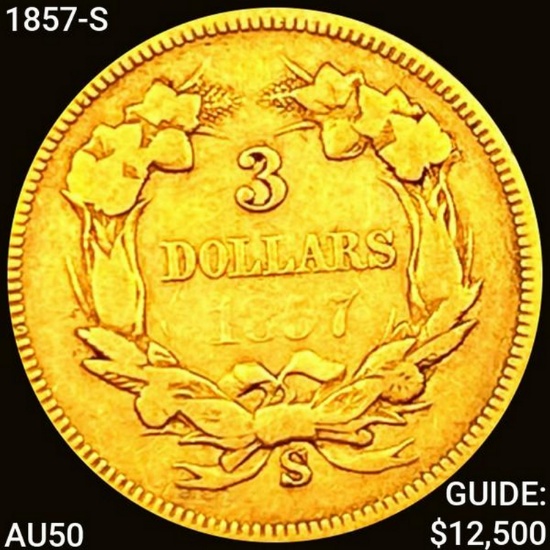 1857-S $3 Gold Piece CLOSELY UNCIRCULATED