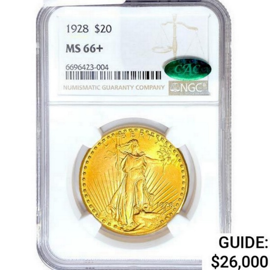 1928 CAC $20 Gold Double Eagle NGC MS66+
