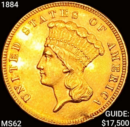 1884 $3 Gold Piece UNCIRCULATED