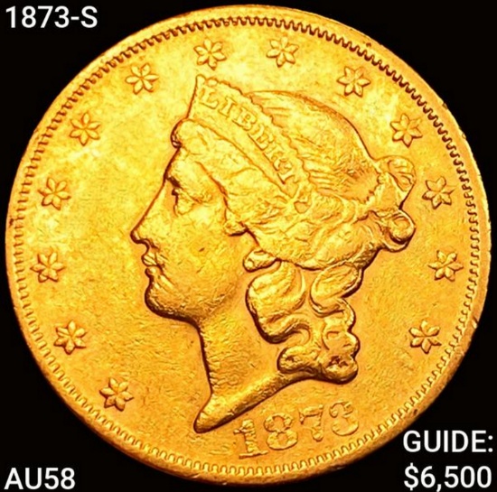 1873-S $20 Gold Double Eagle CHOICE AU