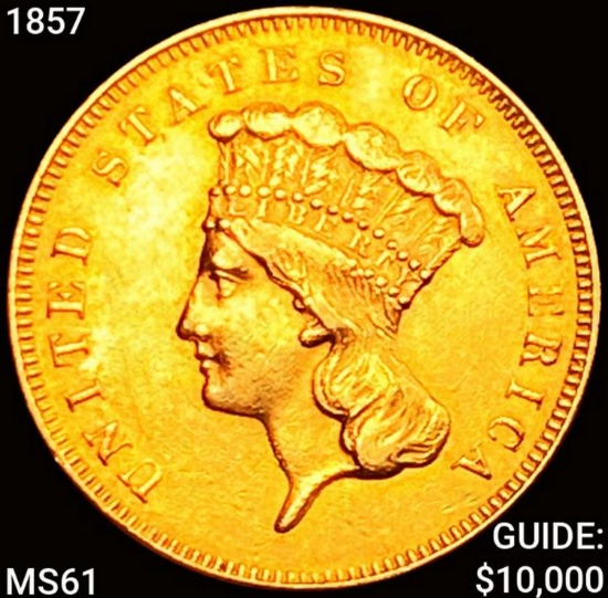 1857 $3 Gold Piece UNCIRCULATED