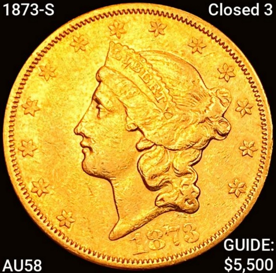 1873-S Closed 3 $20 Gold Double Eagle CHOICE AU