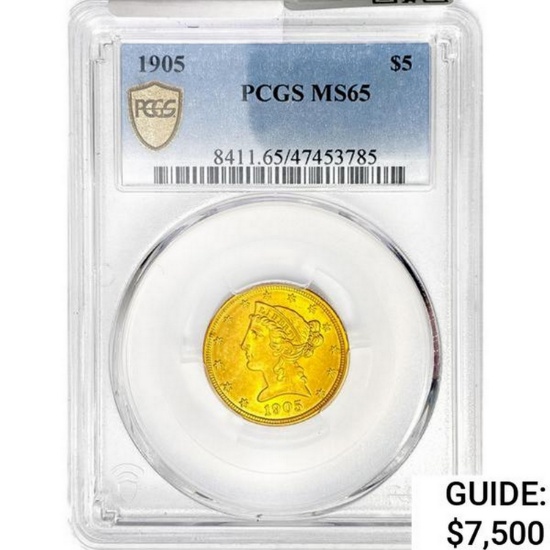 1905 $5 Gold Half Eagle PCGS MS65