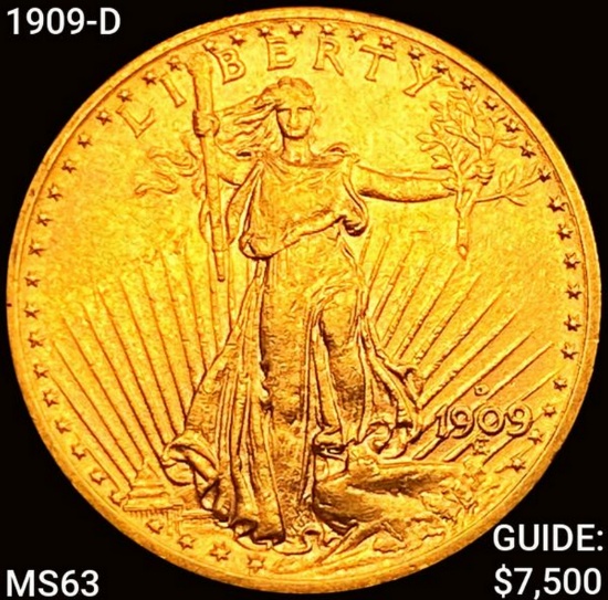 1909-D $20 Gold Double Eagle CHOICE BU