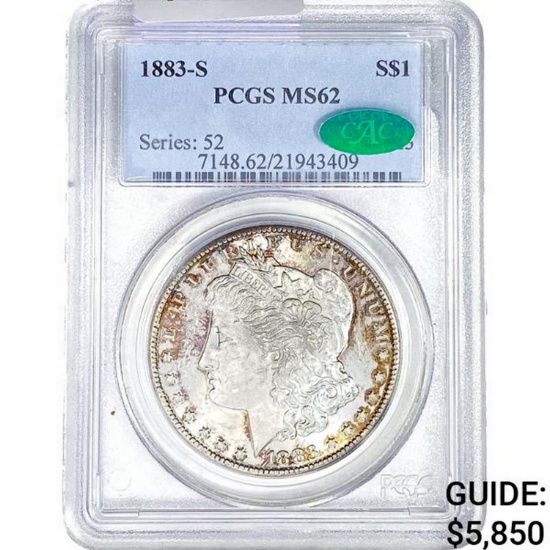 1883-S CAC Morgan Silver Dollar PCGS MS62