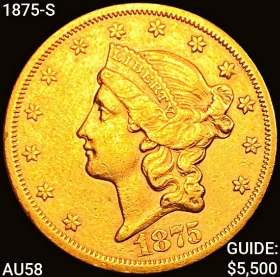 1875-S $20 Gold Double Eagle CHOICE AU