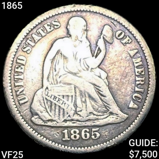 1865 Seated Liberty Dime LIGHTLY CIRCULATED