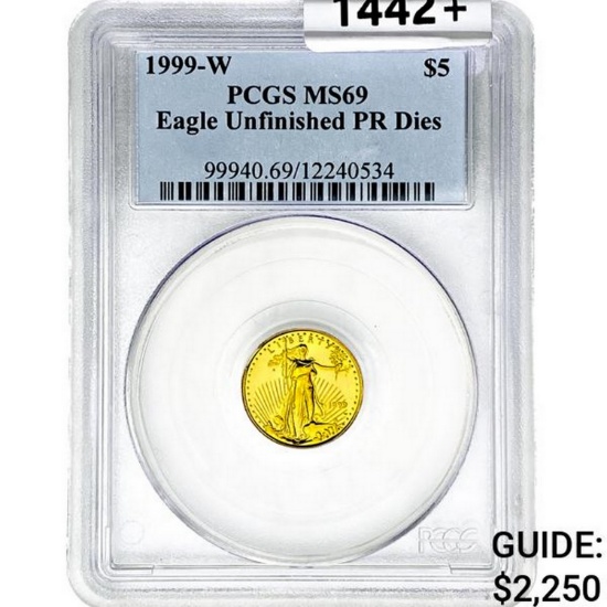 1999-W US 1/10oz Gold $5 Eagle PCGS MS69 Unfinishe