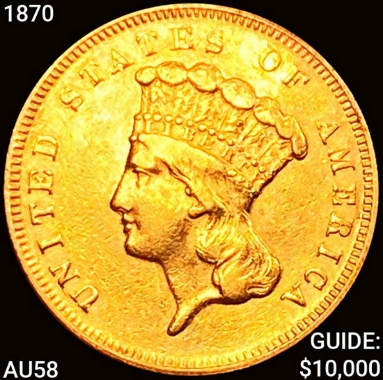 1870 $3 Gold Piece CHOICE AU