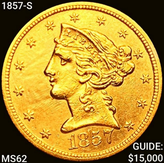 1857-S $5 Gold Half Eagle UNCIRCULATED