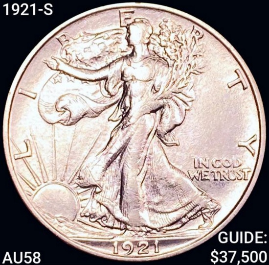 1921-S Walking Liberty Half Dollar CHOICE AU