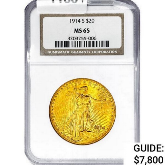 1914-S $20 Gold Double Eagle NGC MS65
