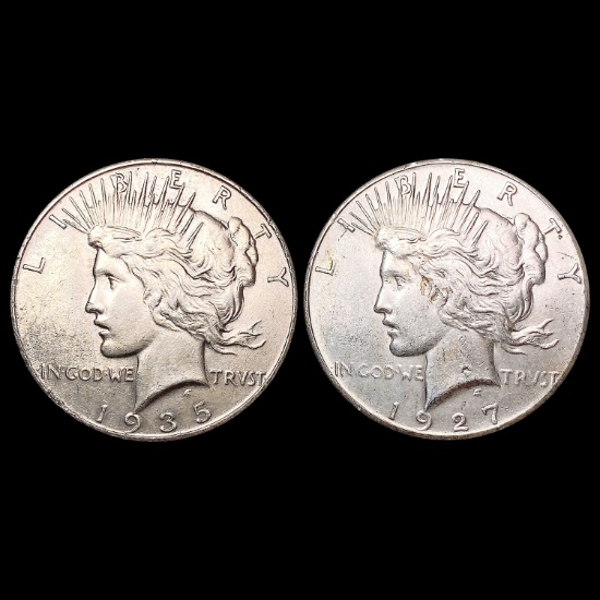 [2] Peace Silver Dollars [1927, 1935] CLOSELY UNCI