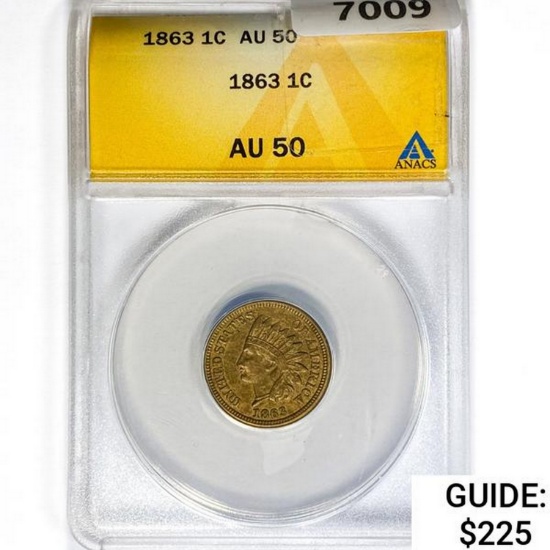 1863 Indian Head Cent ANACS AU50