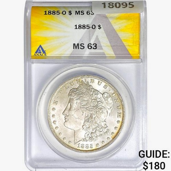 1885-O Morgan Silver Dollar ANACS MS63