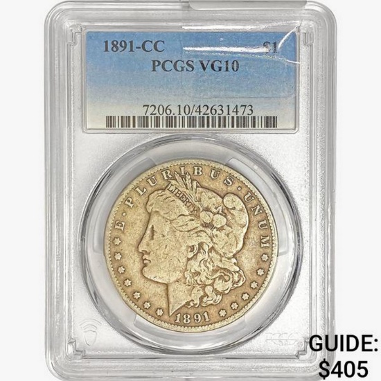 1891-CC Morgan Silver Dollar PCGS VG10