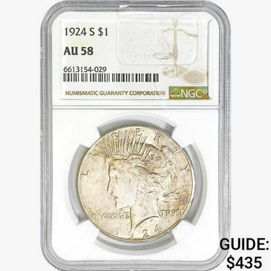 1924-S Silver Peace Dollar NGC AU58