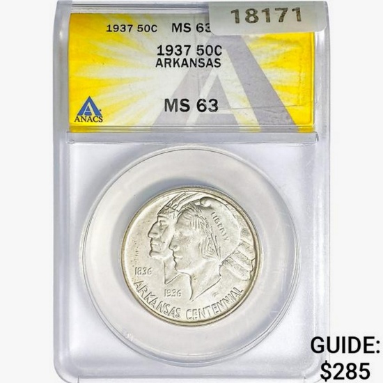 1937 Arkansas Half Dollar ANACS MS63