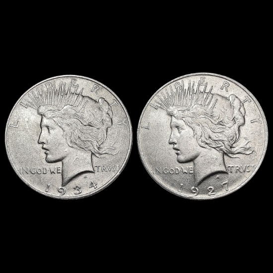 [2] Peace Silver Dollars [1927-S, 1934-D] CLOSELY