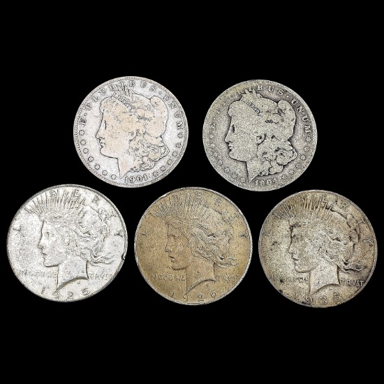 [5] Varied US SILV Dollars [1901-S, 1904-S, 1925-S