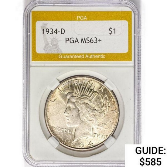 1934-D Silver Peace Dollar PGA MS63+