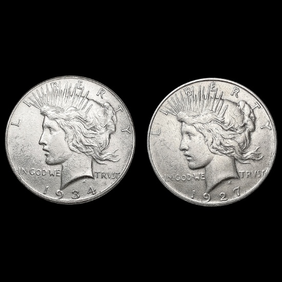 [2] Peace Silver Dollars [1927-D, 1934] CLOSELY UN