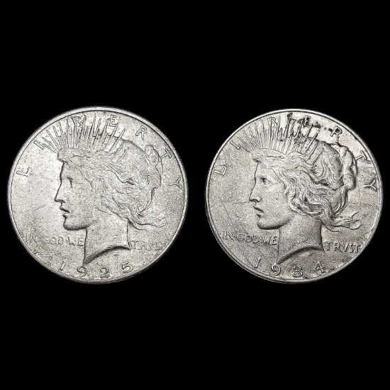 [2] Peace Silver Dollars [1925-S, 1934] CLOSELY UN