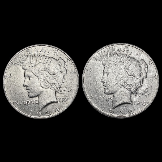 [2] Peace Silver Dollars [1925-S, 1934-D] CLOSELY