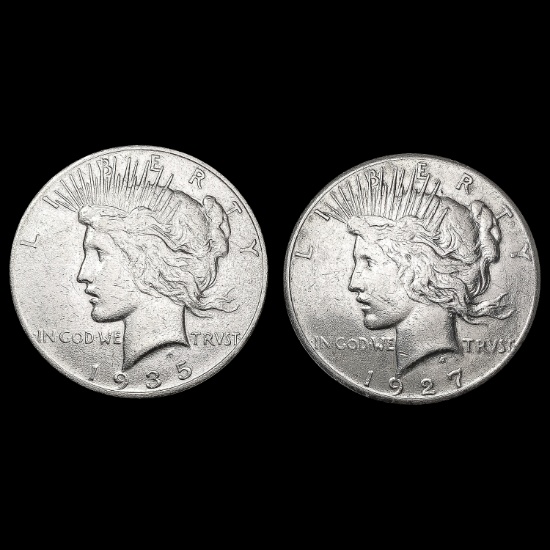 [2] Peace Silver Dollars [1927, 1935-S] CLOSELY UN