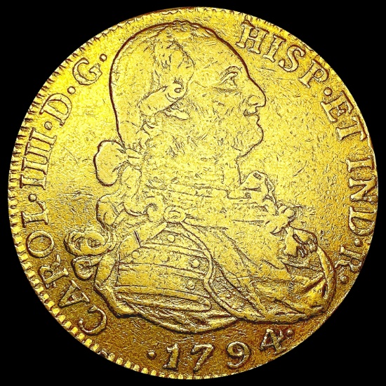 1794 Colombia .7615oz Gold 8 Escudos LIGHTLY CIRCU