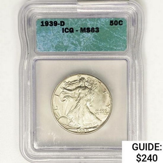 1939-D Walking Liberty Half Dollar ICG MS63