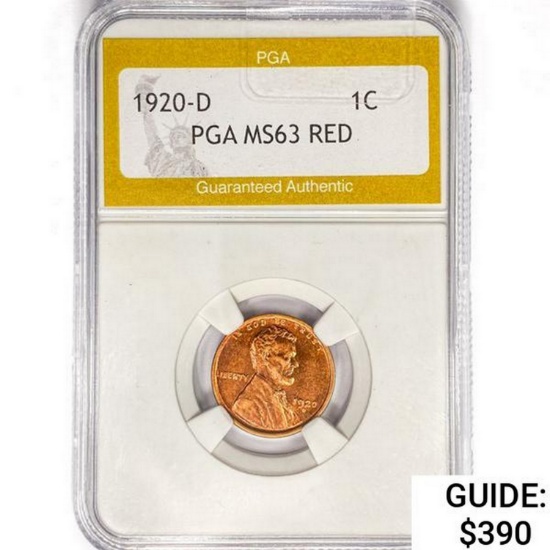 1920-D Wheat Cent PGA MS63 RED