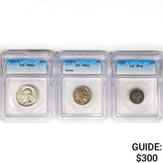 [3] US Varied Coinage ICG EF,MS 1892-1962