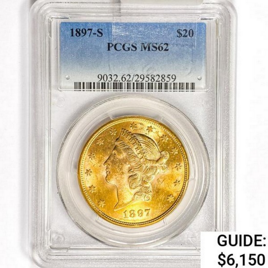 1897-S $20 Gold Double Eagle PCGS MS62