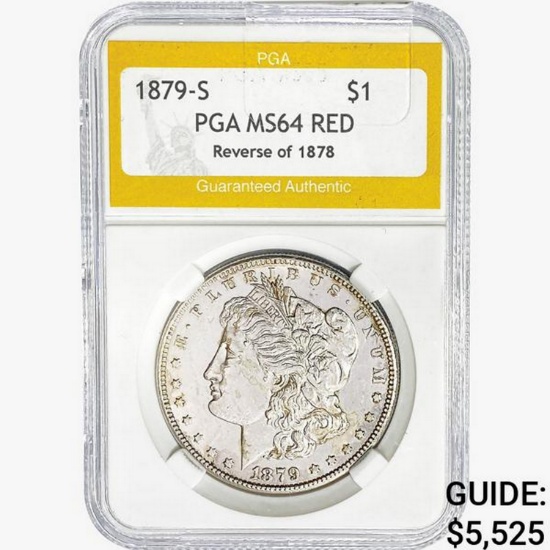 1879-S Morgan Silver Dollar PGA MS64 REV 78 RED