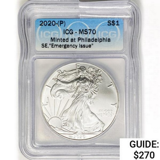 2020-P 1oz. A.S.E. ICG MS70 Emergency Issue