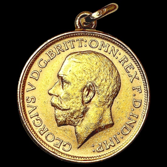 1911 G. Brit .2355oz Gold Sovereign w/ 14K Bezel H