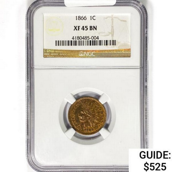 1866 Indian Head Cent NGC XF45 BN
