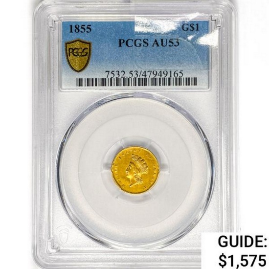 1855 Rare Gold Dollar PCGS AU53