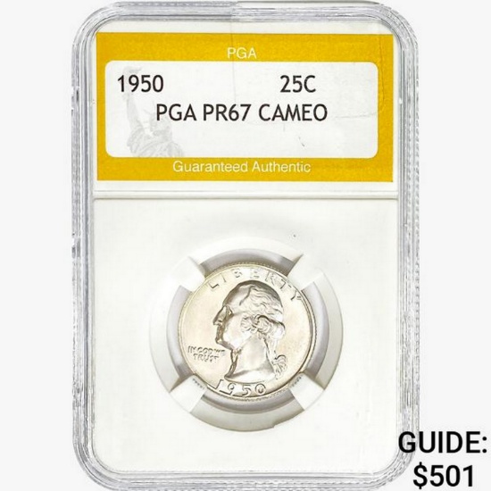 1950 Washington Silver Quarter PGA PR67 Cameo
