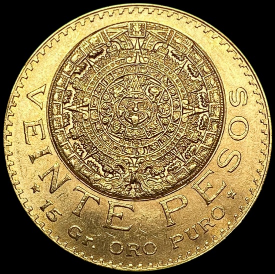 1918 Mexico .4822oz Gold 20 Pesos GEM BU