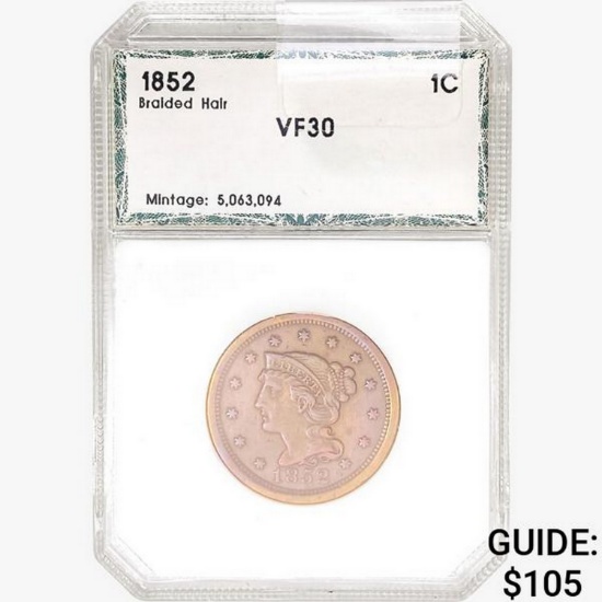 1852 Braided Hair Large Cent PCI VF30