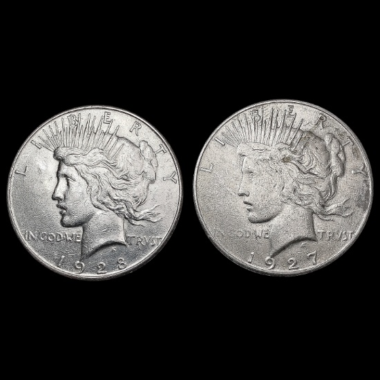 [2] Peace Silver Dollars [1927-S, 1928-S] CLOSELY