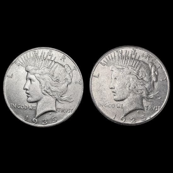 [2] Peace Silver Dollars [1925-S, 1935] CLOSELY UN