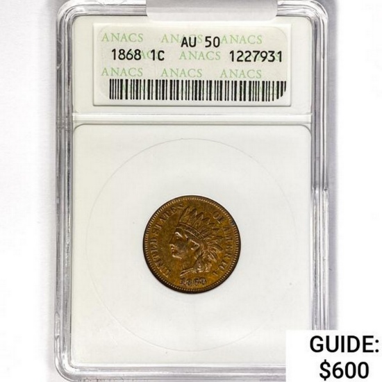 1868 Indian Head Cent ANACS AU50