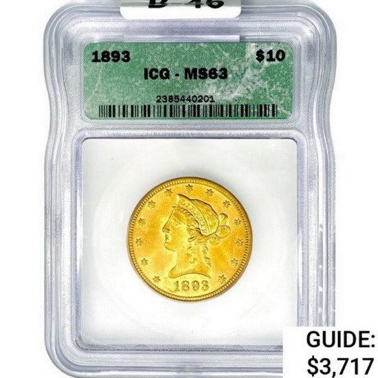 1893 $10 Gold Eagle ICG MS63