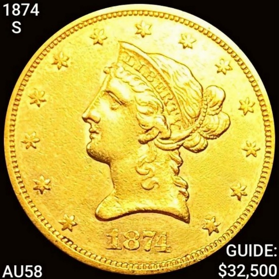1874-S $10 Gold Eagle CHOICE AU